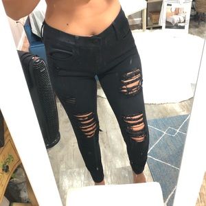 Express Mid Rise Black Distressed Legging Jean sz6
